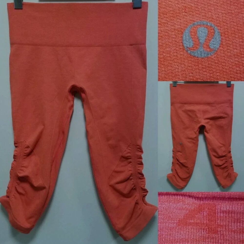 Lululemon Ebb In The Flow Crop 4 XS Woman's Coral Orange Ruched Legging Seamless